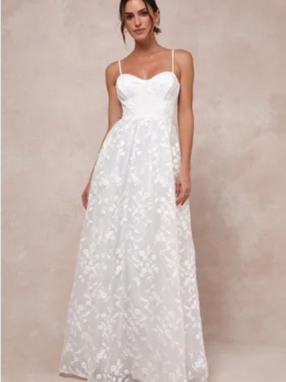 NWT Lulus Ethereal Perfection White Organza Embroidered Bustier Maxi Dress